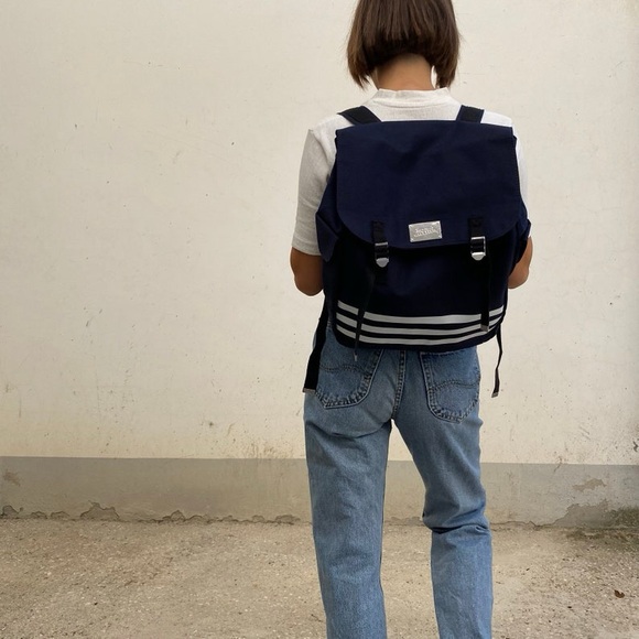 NWOT Jean Paul Gaultier Stylish Canvas Navy Blue Backpack Unisex - Picture 4 of 9